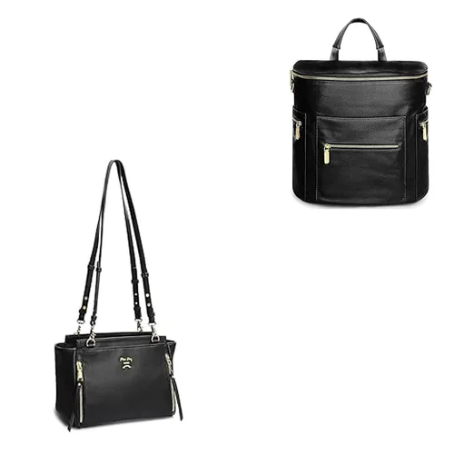 miss fong Bolsa de pañales Mochila para pañales de bebé, bolsa de pañales de cuero grande Mochila y bolsa cruzada