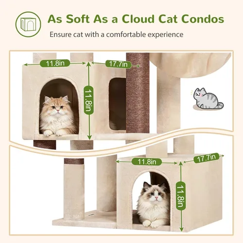 Miniatura 3 de Globlazer Árbol esquinero de 64 pulgadas para gatos grandes de interior, torre para gatos de varios niveles que ahorra espacio con 2 condominios, 2
