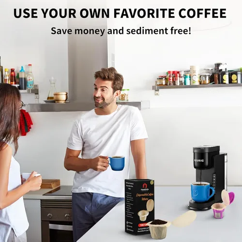 Miniatura 6 de 100 unidades de filtros K Cup Fanativita desechables con diseño de tapa inteligente, se ajustan a todas las tazas K reutilizables para Keurig