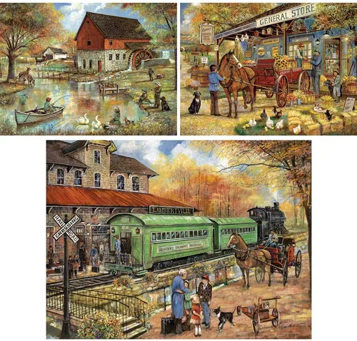 Miniatura 2 de Bits and Pieces Juego de tres rompecabezas grandes de 300 piezas para adultos - Rompecabezas diseñados por el artista Ruane Manning