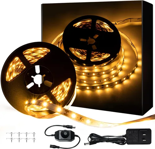Miniatura 12 de Tira de luces LED blancas de 10 pies, cinta regulable de 12 V con control remoto infrarrojo, luz de cinta adhesiva SMD 2835, conectable, cortable