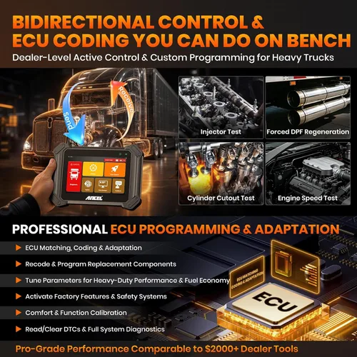 Miniatura 4 de ANCEL V6HD - Escáner de camión resistente Herramienta de diagnóstico diésel bidireccional de regeneración DPF forzada ECU codificación 40+