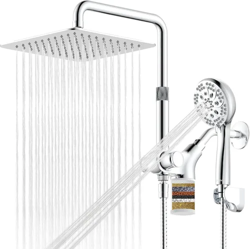 Miniatura 10 de Ryamen Combo de cabezales de ducha dobles mejorados, cabezal de ducha filtrado de 10 pulgadas con mano, cabezal de ducha de lluvia de 3 vías
