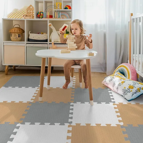 Miniatura 6 de Tapete de juego para bebé de 16 azulejos para piso, tapete de juego de espuma EVA con azulejos de espuma entrelazados de 0.6 pulgadas de grosor