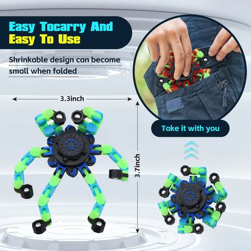 Miniatura 2 de 8 piezas de juguetes para ansiedad que brillan en la oscuridad, giroscopio en la punta del dedo DIY robot deformable divertido juguete sensorial