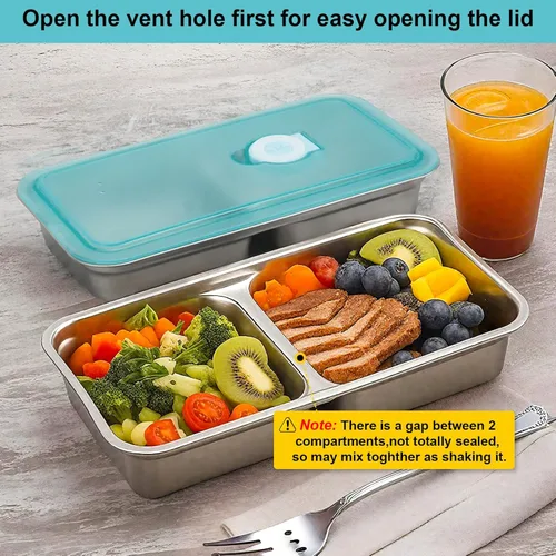 Miniatura 6 de Recipientes reutilizables de acero inoxidable con tapas, contenedores de doble compartimento para aperitivos, recipientes pequeños para condimentos
