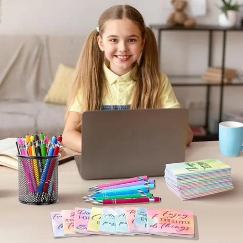 Miniatura 7 de Juego de 96 bolígrafos motivacionales de acuarela a granel, bloc de notas inspiradoras, cuadernos de bolsillo con cita motivacional, bolígrafos