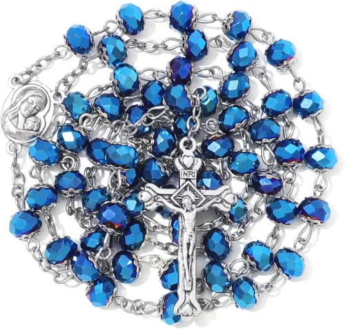 Miniatura 7 de KOMI Rosario de cuentas católicas para mujer, collar de cuentas de rosario con cruz de crucifijo, perlas de cristal, rosario, rosarios, católicos