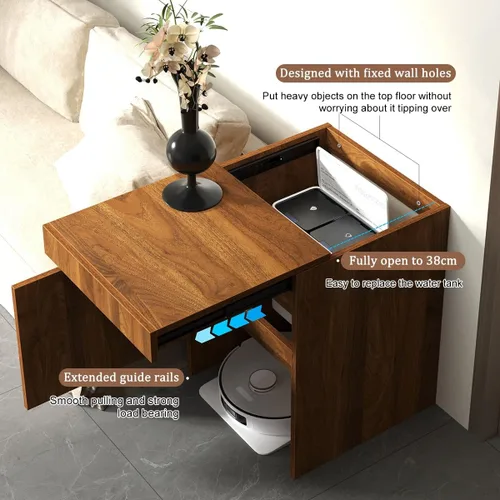 Miniatura 3 de Gabinete de almacenamiento con puertas para robot aspirador, mesa auxiliar para oficina en casa, estante independiente de madera para sala de estar