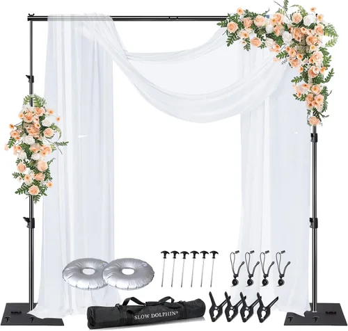 SLOW DOLPHIN Kit de soporte de fondo de fotografía de tubo y drapeado, soporte de fondo ajustable para fotos, 10 x 10 pies, con base de metal para