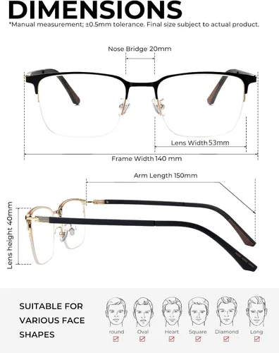 Miniatura 6 de ZanyLen Blue Light Blocking Glasses Men Computer Gaming Glasses Rectangle Metal Semi-rimless Frame