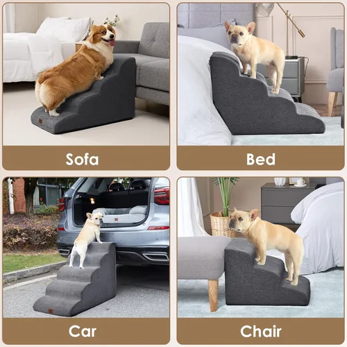 Miniatura 7 de EHEYCIGA Escalones Curvos para Perros para Camas Altas de 57.97 cm de Altura, 5 Escalones para Perros Pequeños y Gatos, Escalones para Mascotas