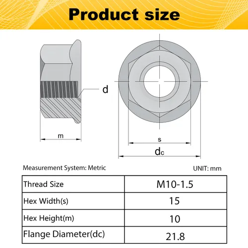 Miniatura 2 de M10 Tuercas de brida hexagonales dentadas, tuercas hexagonales de brida M10-1.5mm, acero inoxidable 304, métricas, tuerca de reemplazo resistente
