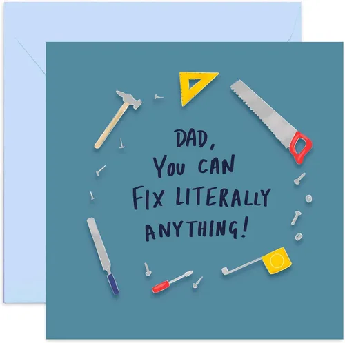 Old English Co. - Tarjeta de cumpleaños para papá arreglar cualquier cosa, tarjeta de felicitación divertida de broma para él de parte de hijo o
