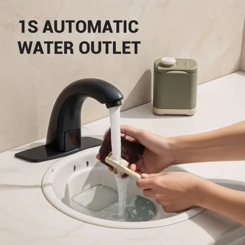 Miniatura 3 de Grifo de baño sin contacto con sensor de movimiento automático con placa de cubierta de orificio y mezclador de temperatura, lavabo manos libres