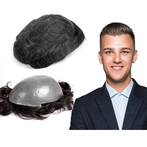 Miniatura 32 de GEXWORLDWIDE GEX 62 colores tupé para hombres 0.002 in piel ultra fina V-loop 8x10 pulgadas cabello humano conjunto gris densidad densidad densidad