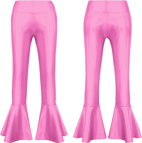 Miniatura 6 de Pantalones acampanados metálicos brillantes para niñas y niños, con lentejuelas, con volantes, para danza, yoga, leggings