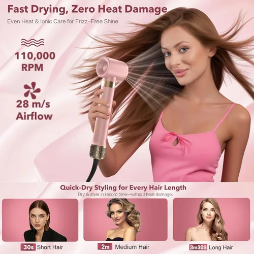 Miniatura 3 de Mythsight StyleVibe 8 en 1 Air Styler, secadora de pelo y cepillo secador con estuche de viaje - Rulos de envoltura automática (L/R), secado rápido