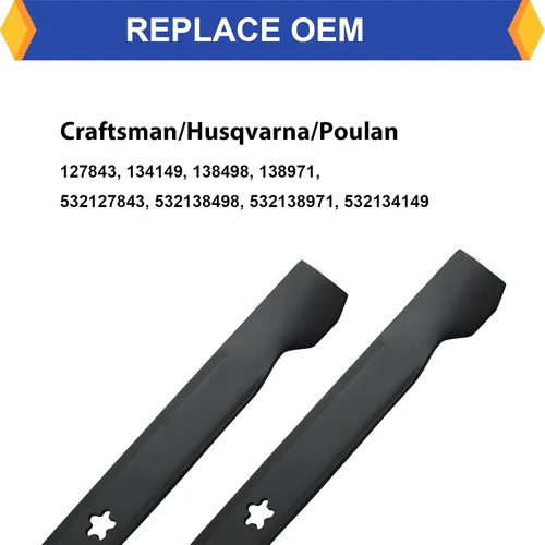 Miniatura 3 de Paquete de 2 cuchillas de repuesto para cortacésped Craftsman Husqvarna Poulan 127843 138498 138971 532127843 532138498 532138971, compatible