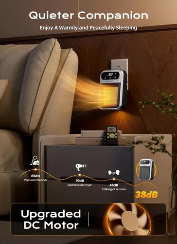Miniatura 7 de Minetom Calentador de espacio portátil enchufable, calentador de pared pequeño de 800 W para uso en interiores, control remoto, temporizador de 12