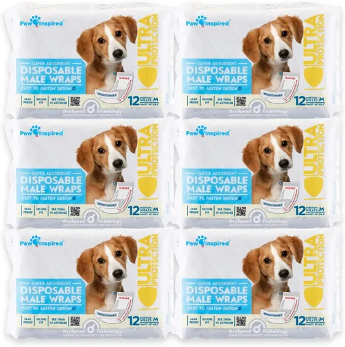 Miniatura 19 de Paw Inspired Envolturas para perros machos, pañales desechables para perros Bandas para el vientre para perros pequeños, medianos y grandes
