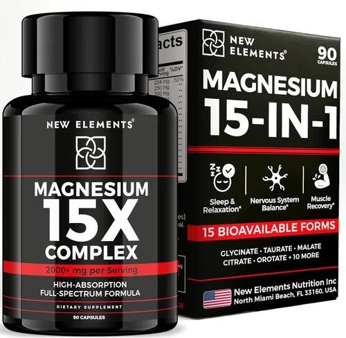 Complejo de magnesio 15 en 1 de 224 mg - Cápsulas de suplemento de magnesio múltiple, mezcla completa de magnesio y combo - El mejor complejo de