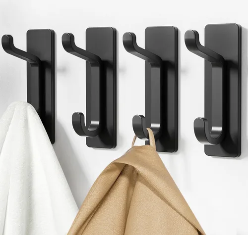 Miniatura 6 de pickpiff Ganchos de pared para abrigo y toalla: 13LB fuerte adhesivo para colgar puerta, color negro, paquete de 6