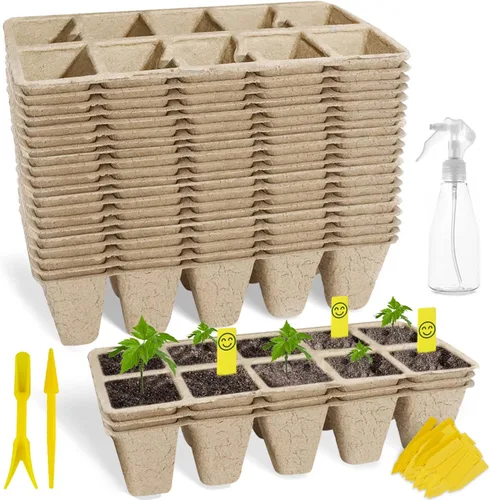 Bandeja de inicio de semillas de 200 celdas, paquete de 20 kits de inicio de semillas biodegradables, macetas de turba para plántulas con 200