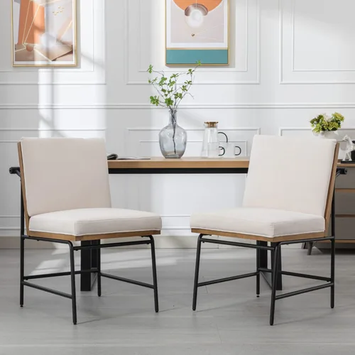 HEAH-YO Juego de 2 sillas de comedor modernas, tapizadas de tela de lino con respaldo, sillas de cocina sin brazos para comedor, color blanco Lino