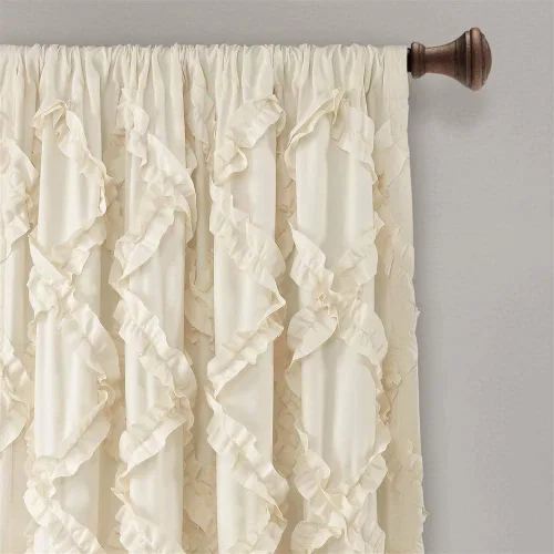 Miniatura 3 de Lush Decor Par de paneles de cortinas para ventana con volantes de diamante, 63 x 54 pulgadas, blanco