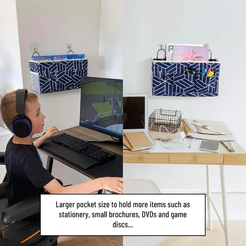 Miniatura 4 de 2 bolsas grandes para colgar en la pared, organizador de bolsillos de tela de lino para puerta, armario, impermeable, multifuncional, para sala de 2