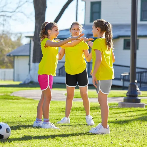 Miniatura 5 de Resinta Paquete de 5 pantalones cortos deportivos para niñas, pantalones cortos de fútbol para niños, de secado rápido, pantalones cortos