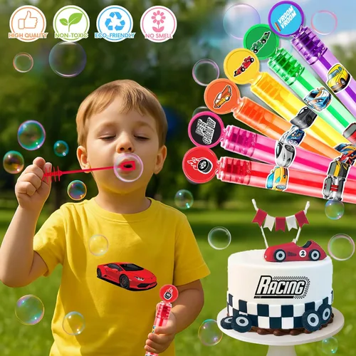 Miniatura 2 de Recuerdos de fiesta de autos de carreras para niños – 24 mini varitas de burbujas con temática de carreras, ideal para suministros de cumpleaños
