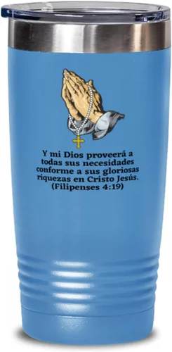 Regalos religiosos para hombres - Devocion a la Virgen Maria y a los santos para matrimonio, aniversario, primera comunion - Vaso de Vino color azul