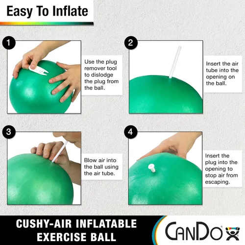 Miniatura 5 de CanDo Bola de mano Cushy-Air para rehabilitación, ejercicios, terapia de manos, terapia ocupacional, fortalecimiento de manos, mejora las Verde (10")