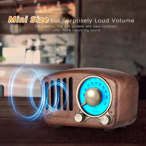Miniatura 6 de Altavoz Bluetooth retro, radio FM Radio-Greadio vintage con estilo clásico antiguo, fuerte mejora de graves, volumen fuerte, conexión inalámbrica