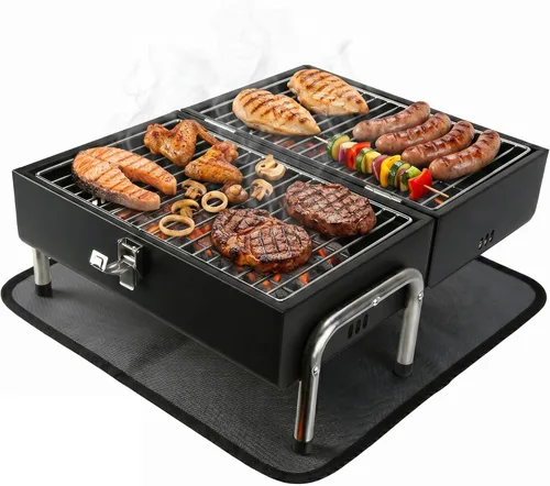 Miniatura 10 de Parrilla de carbón portátil, parrilla de mesa pequeña para barbacoa al aire libre, para camping, playa, fácil montaje, parrilla pequeña multiusos