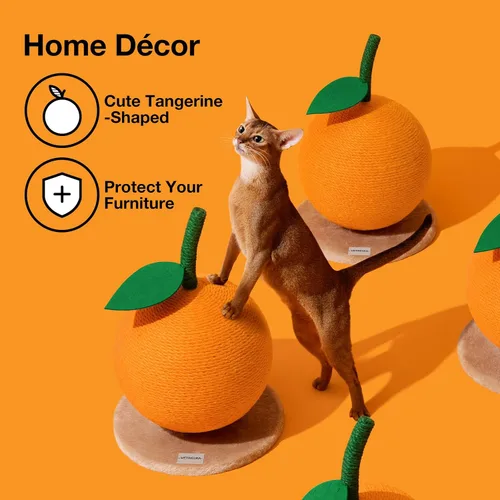 Miniatura 5 de VETRESKA Poste Rascador para Gatos Naranja, Lindo Rascador para Gatos con Cuerda de Yute, Poste Rascador Vertical para Gatos de Interior y Gatitos