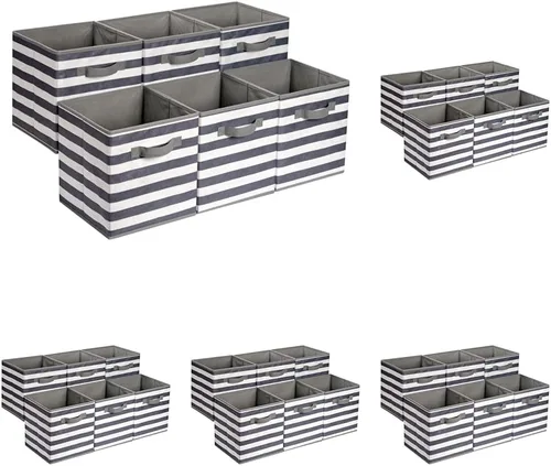 Miniatura 16 de Amazon Basics Contenedores de Almacenamiento Organizadores de Cubo con Asas, Tela Plegable, Paquete de 6, 10.5"x10.5"x11", Blanco/Gris Claro