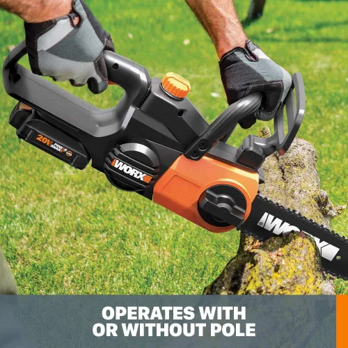 Miniatura 2 de Worx WG323 20V Power Share Sierra de poste/cadena inalámbrica de 10" con tensión automática (batería y cargador incluidos)