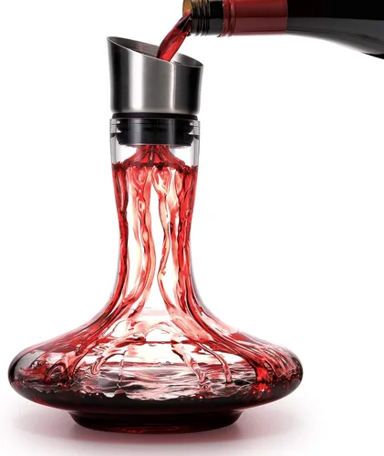 Decantador de vino con aireador integrado, jarra de vino, decantador de vino tinto, vidrio de cristal 100% sin plomo, aireador de mano de vino,