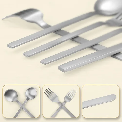 Miniatura 4 de Juego de cubiertos de 20 piezas para 4 personas, acero inoxidable, cucharas y tenedores, acabado mate, apto para lavavajillas Plateado mate