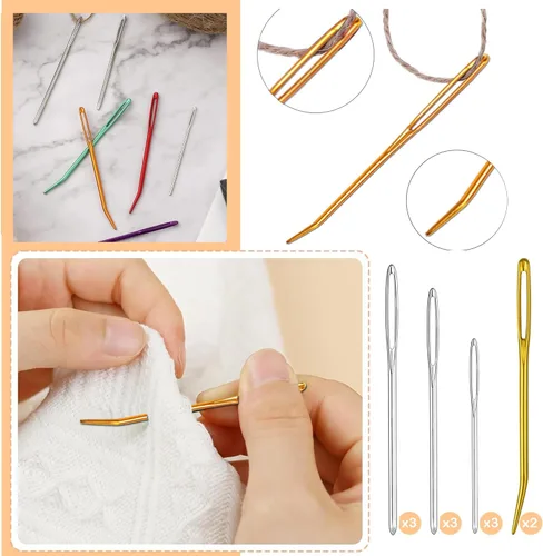 Miniatura 5 de Pikdmin Kit de 11 agujas de coser grandes de acero inoxidable, agujas romas de ojo grande y agujas de tapiz dobladas para tapiz, lana de coser