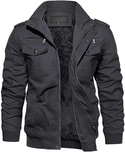 Miniatura 9 de Chaqueta de invierno con forro polar de Eklentson para hombre, con aislamiento térmico grueso, con múltiples bolsillos, con cremallera delantera