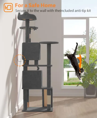 Miniatura 9 de OS MOTOR Torre de árbol para gatos de 70 pulgadas para gatos de interior y adultos, árbol de gato lindo y moderno para gatos grandes, 20 libras