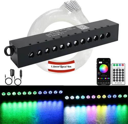 AZIMOM - Kits de estrella fugaz de meteorito RGB con 12 LED, 96 piezas de 0.04 pulgadas, 13.1 pies de fibra óptica multicolor, kits de estrella