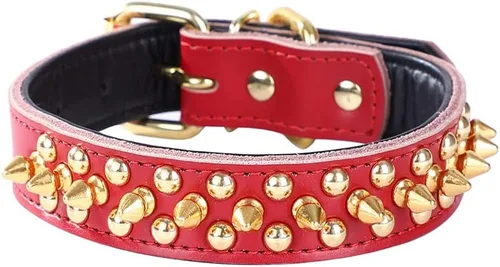 Miniatura 27 de Serijoars Collares ajustables de cuero genuino con tachuelas para mascotas pequeñas, medianas y grandes, Pit Bull, Bulldog, Pugs, Husky (M, morado)