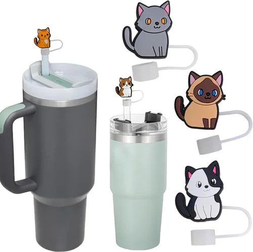 Miniatura 5 de 10 adornos de paja para gatos de 0.394 pulgadas, cubiertas de paja para vasos Stanley, accesorios divertidos y funcionales para los amantes