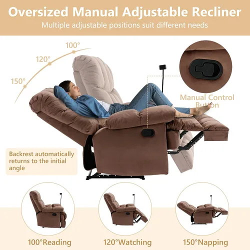Miniatura 7 de Silla Reclinable Extra Grande, Sillas Reclinables para Hombres Grandes de 400LBS, Silla Reclinable Extra Ancha, Silla Reclinable Grande y Resistente