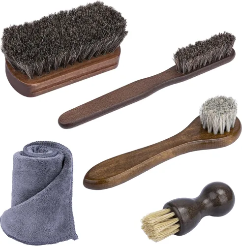 Miniatura 8 de 2 piezas cepillos de cuero para detallado de automóvil, cepillo de crin de caballo, cepillo de tapicería para limpieza, cepillo